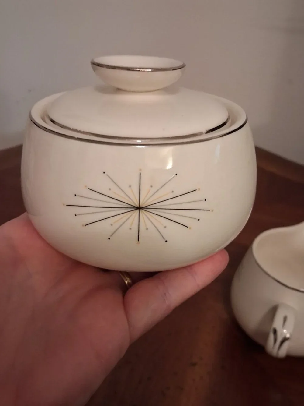 Vintage MCM Atomic Starburst Homer Laughlin Modern Star Sugar & Creamer Set EUC